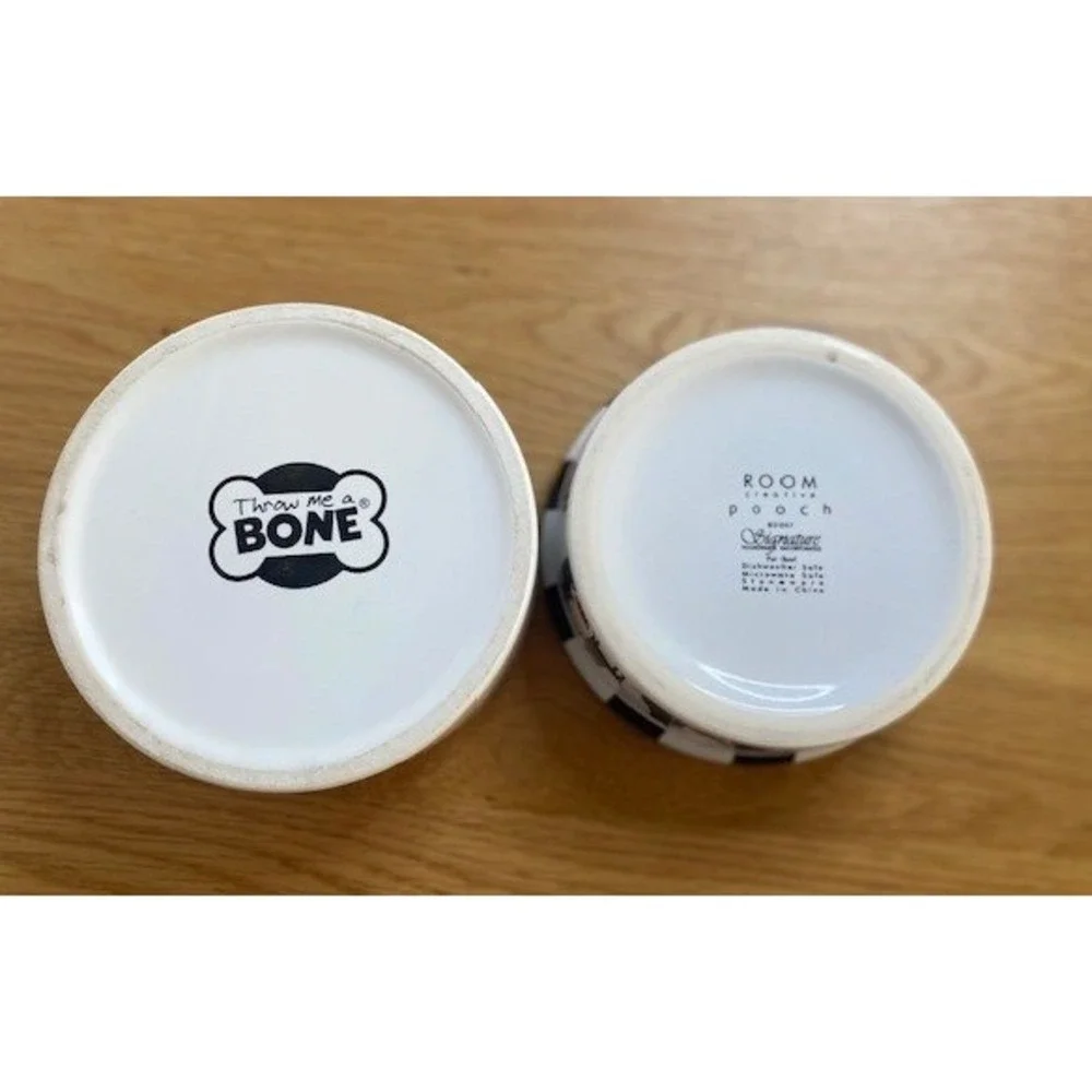 Throw Me A Bone Room Creative Pooch Dog Bowls Small White Good Ceramic Set 2pc